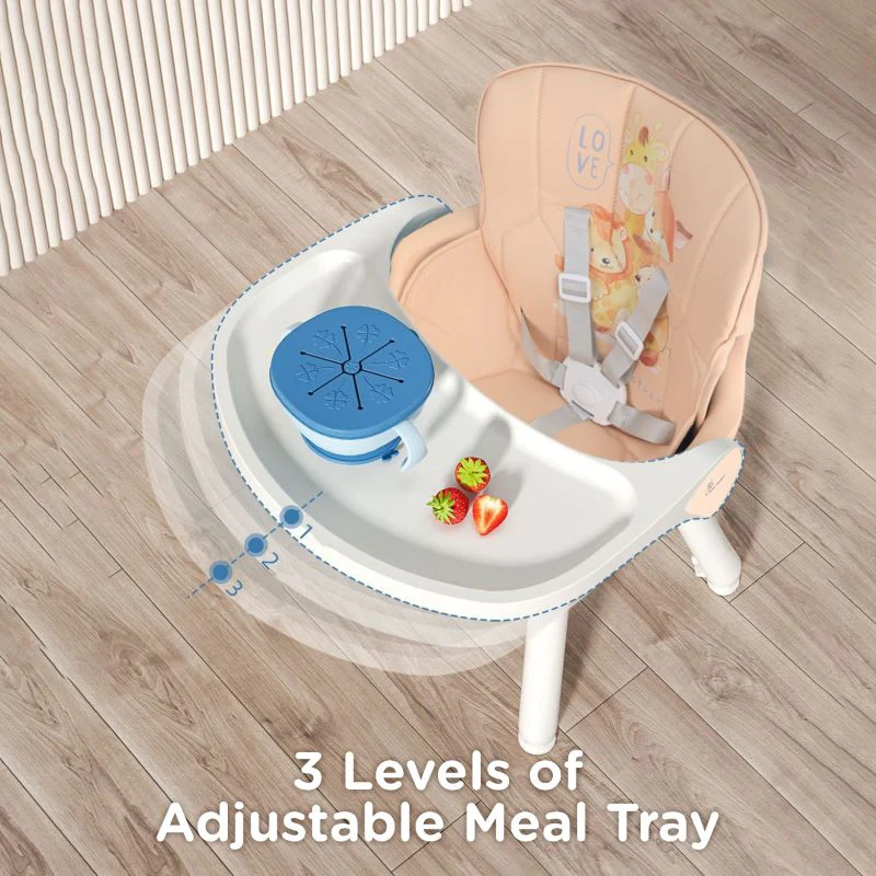 Cherry Berry Safari Baby High Chair, 3 in 1 Convertible High Chair Cum Kids Study Table - Beige - Image 5