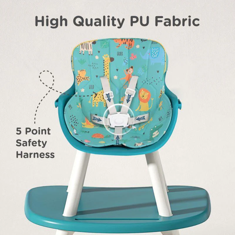 Cherry Berry Safari Baby High Chair, 3 in 1 Convertible High Chair Cum Kids Study Table - Lake Blue - Image 4