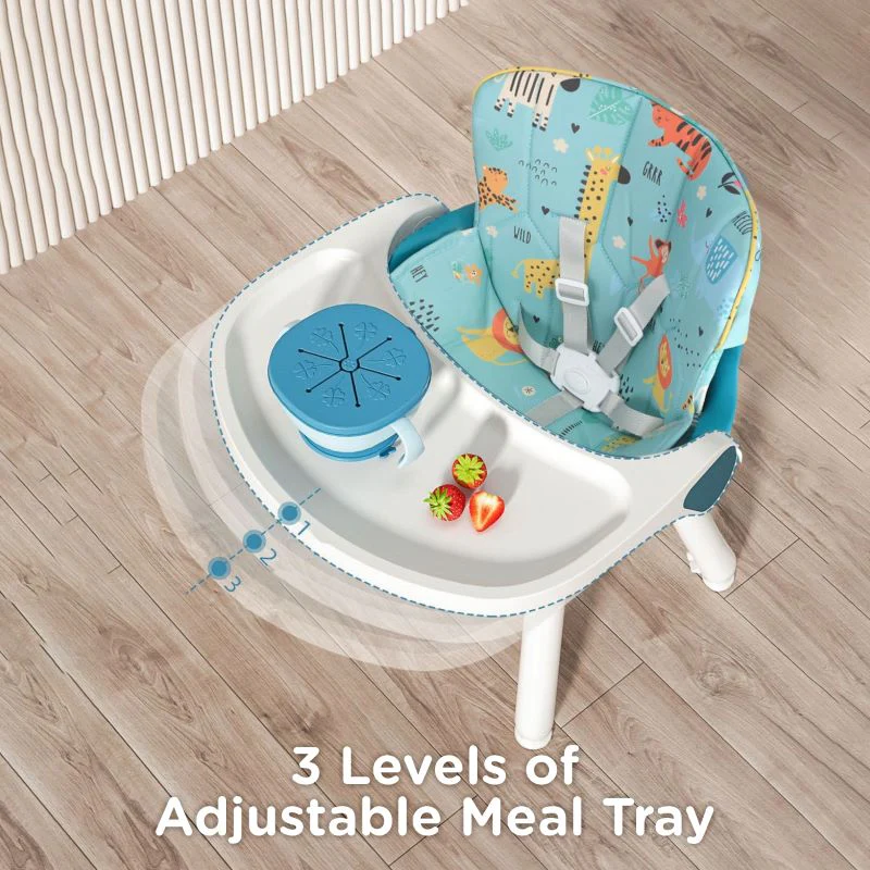 Cherry Berry Safari Baby High Chair, 3 in 1 Convertible High Chair Cum Kids Study Table - Lake Blue - Image 7