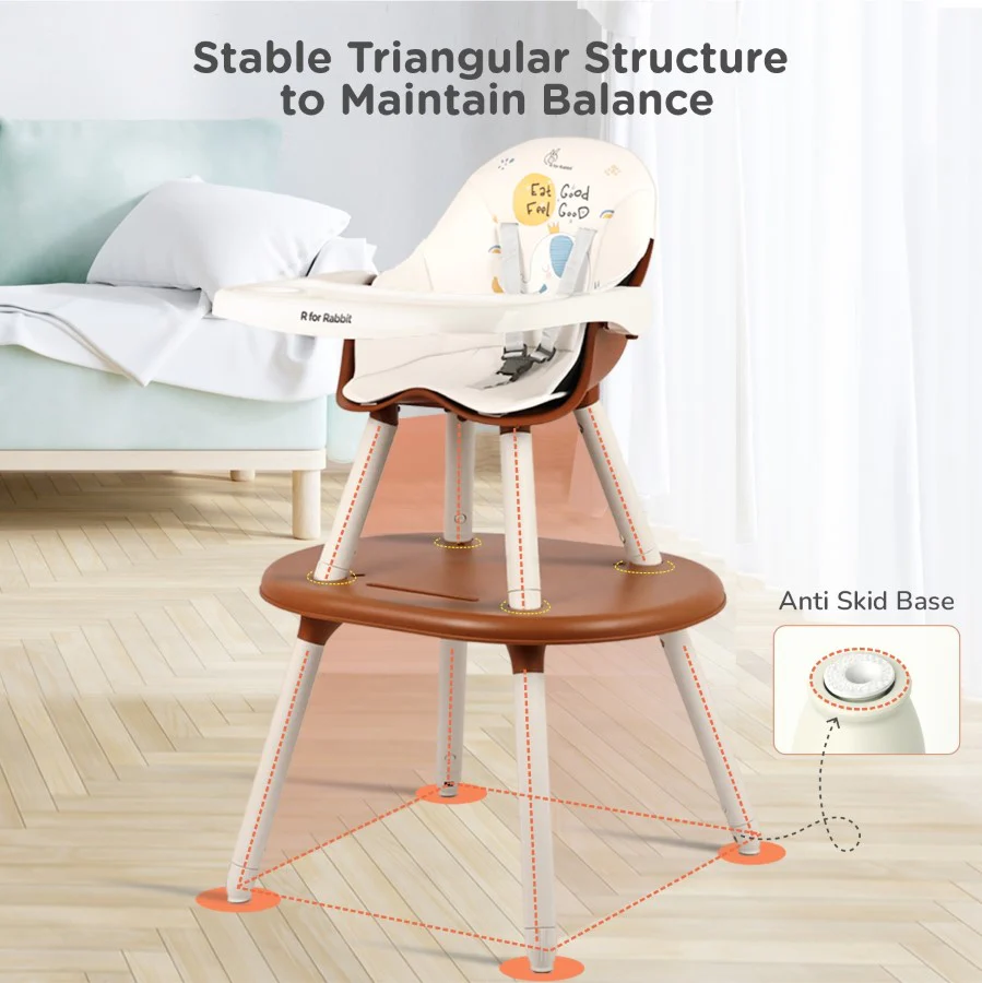 Cherry Berry Tusky High Chair For Kids 3-in-1 Convertible with Detachable & Adjustable Food Tray - Brown Cream - Image 3