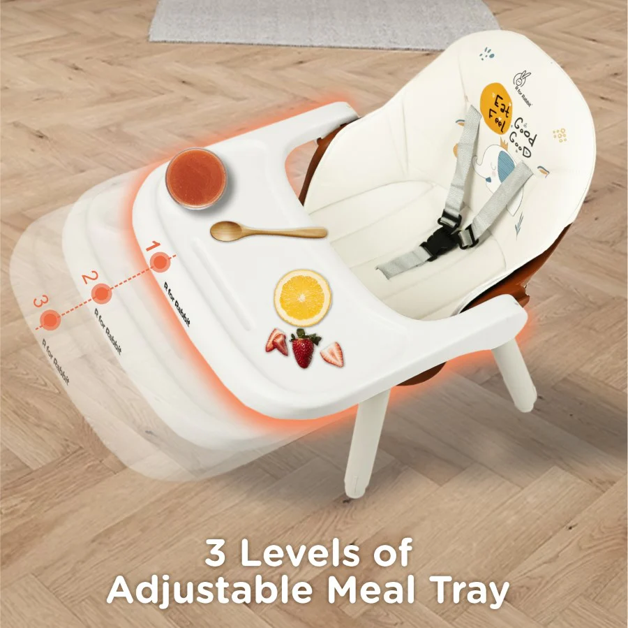 Cherry Berry Tusky High Chair For Kids 3-in-1 Convertible with Detachable & Adjustable Food Tray - Brown Cream - Image 4