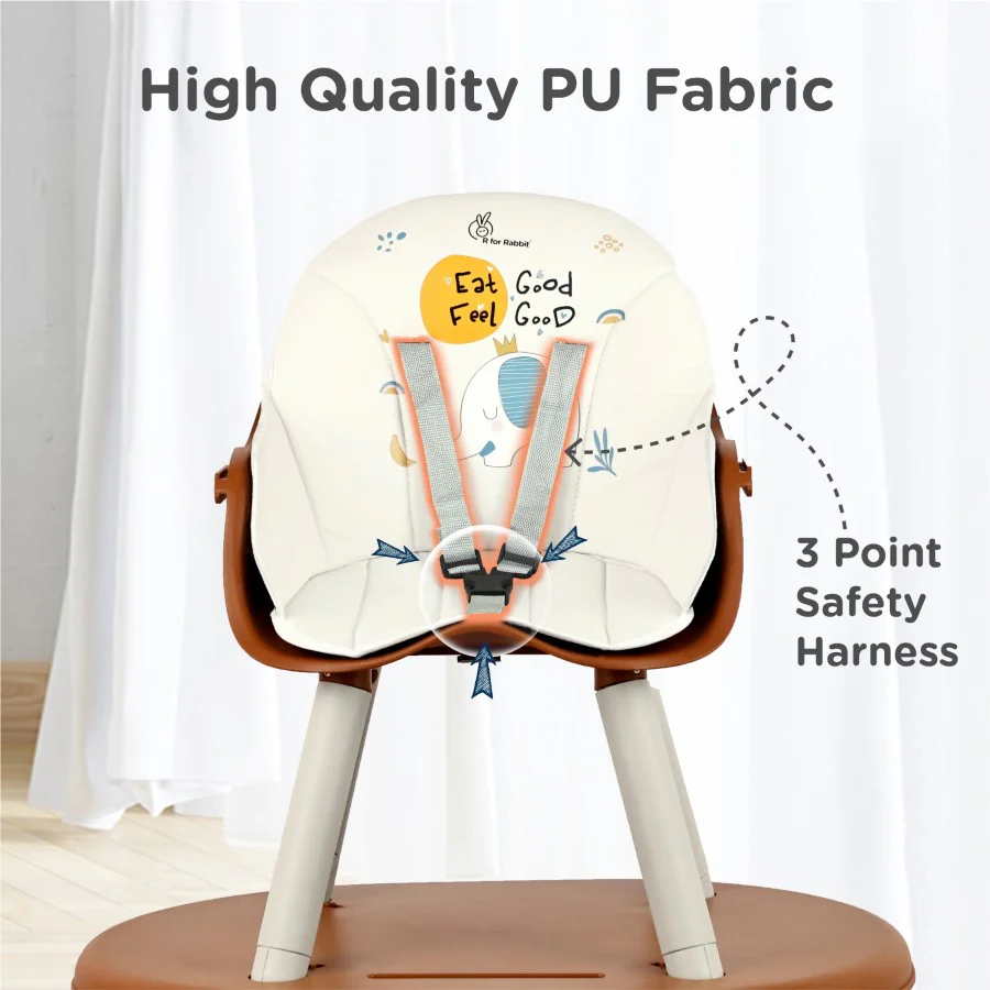 Cherry Berry Tusky High Chair For Kids 3-in-1 Convertible with Detachable & Adjustable Food Tray - Brown Cream - Image 5