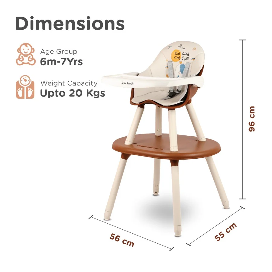Cherry Berry Tusky High Chair For Kids 3-in-1 Convertible with Detachable & Adjustable Food Tray - Brown Cream - Image 8