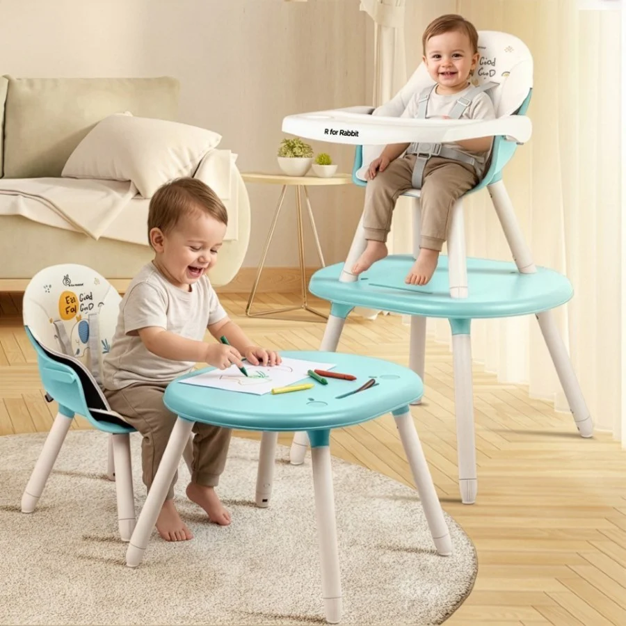 Cherry Berry Tusky High Chair For Kids 3-in-1 Convertible with Detachable & Adjustable Food Tray - Blue Cream