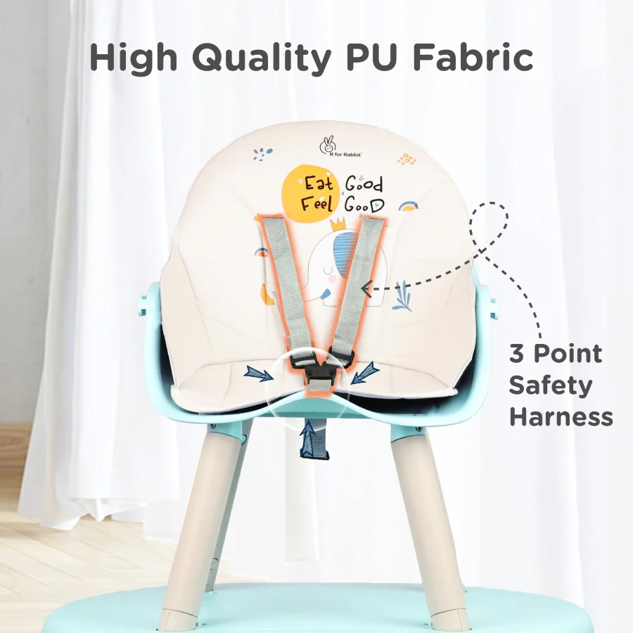 Cherry Berry Tusky High Chair For Kids 3-in-1 Convertible with Detachable & Adjustable Food Tray - Blue Cream - Image 3