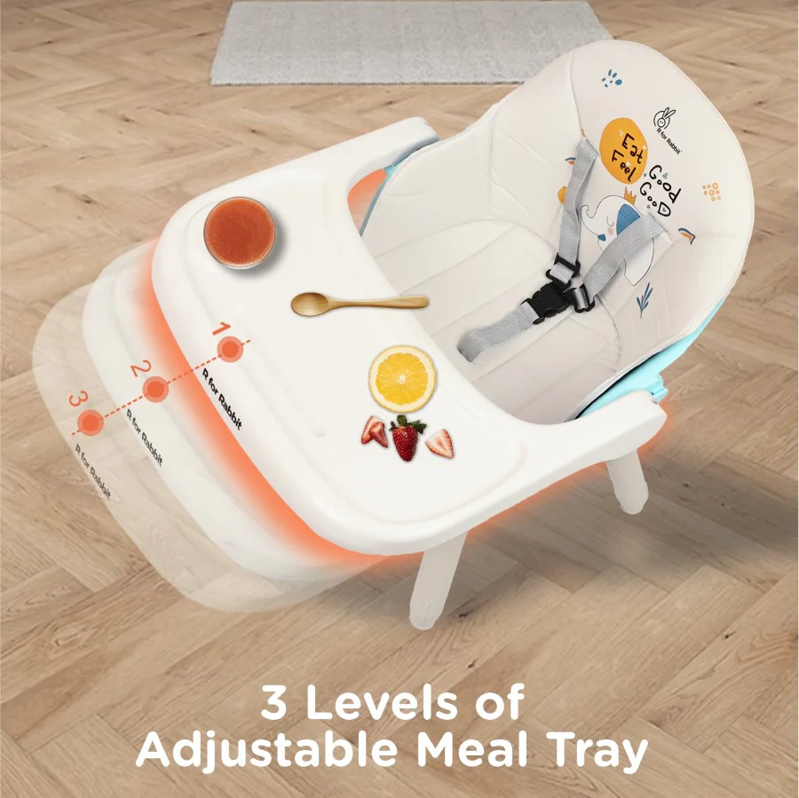 Cherry Berry Tusky High Chair For Kids 3-in-1 Convertible with Detachable & Adjustable Food Tray - Blue Cream - Image 6