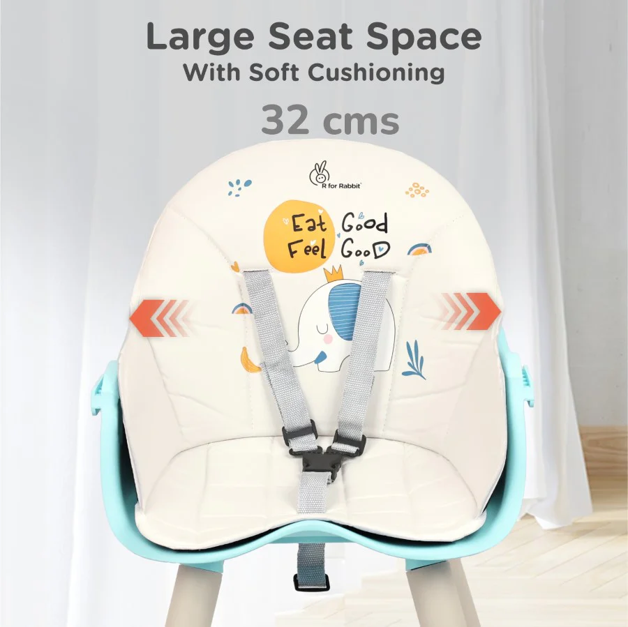 Cherry Berry Tusky High Chair For Kids 3-in-1 Convertible with Detachable & Adjustable Food Tray - Blue Cream - Image 7