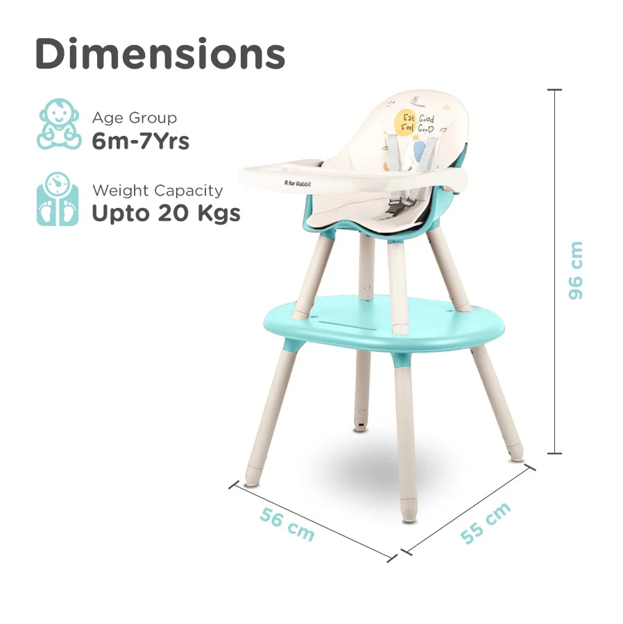 Cherry Berry Tusky High Chair For Kids 3-in-1 Convertible with Detachable & Adjustable Food Tray - Blue Cream - Image 8