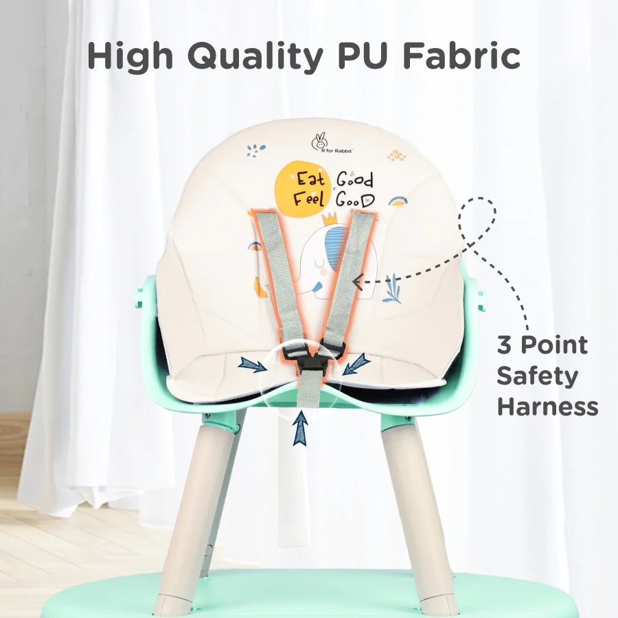 Cherry Berry Tusky High Chair For Kids 3-in-1 Convertible with Detachable & Adjustable Food Tray - Green Cream - Image 5