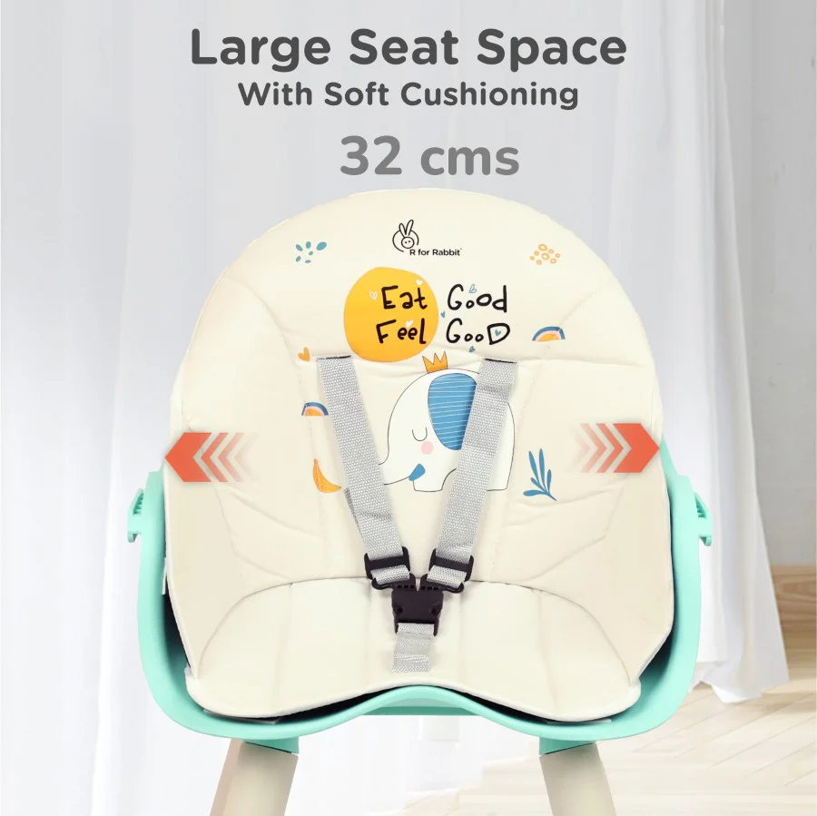 Cherry Berry Tusky High Chair For Kids 3-in-1 Convertible with Detachable & Adjustable Food Tray - Green Cream - Image 7