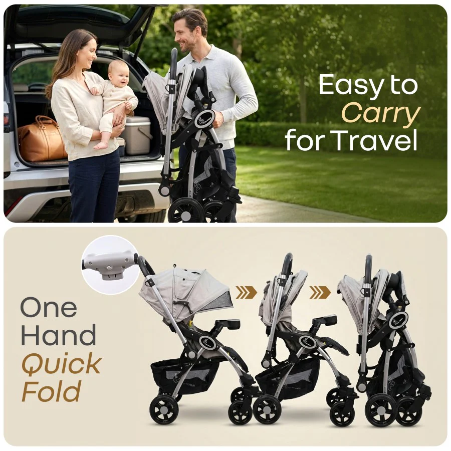Chocolate Ride Stroller For Kids Reversible Handle, Multiple Recline Positions, Cup Holder with Meal Tray, 5 Point Safety Harness, Storage Basket - Rainbow - Image 7