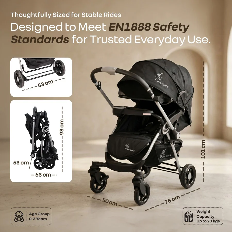 Chocolate Ride Baby Stroller With Personalized Name Plate - Black Grey - Image 10