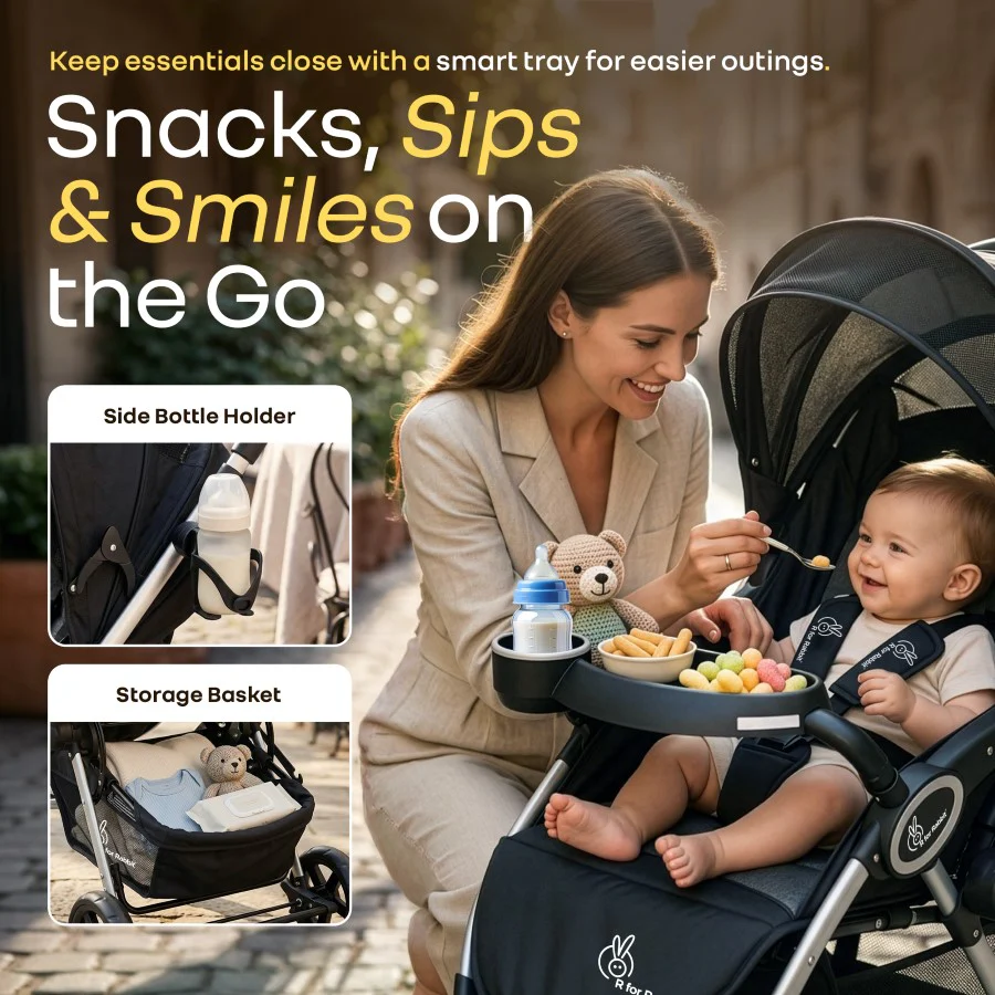 Chocolate Ride Baby Stroller With Personalized Name Plate - Black Grey - Image 5