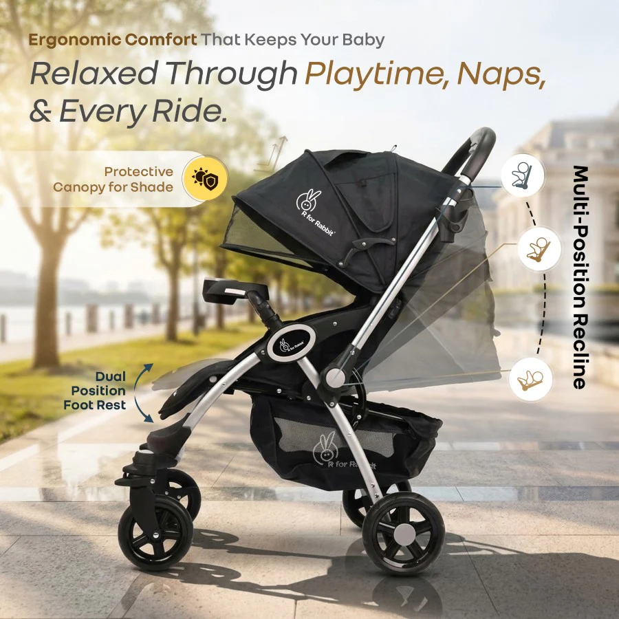 Chocolate Ride Baby Stroller With Personalized Name Plate - Black Grey - Image 6