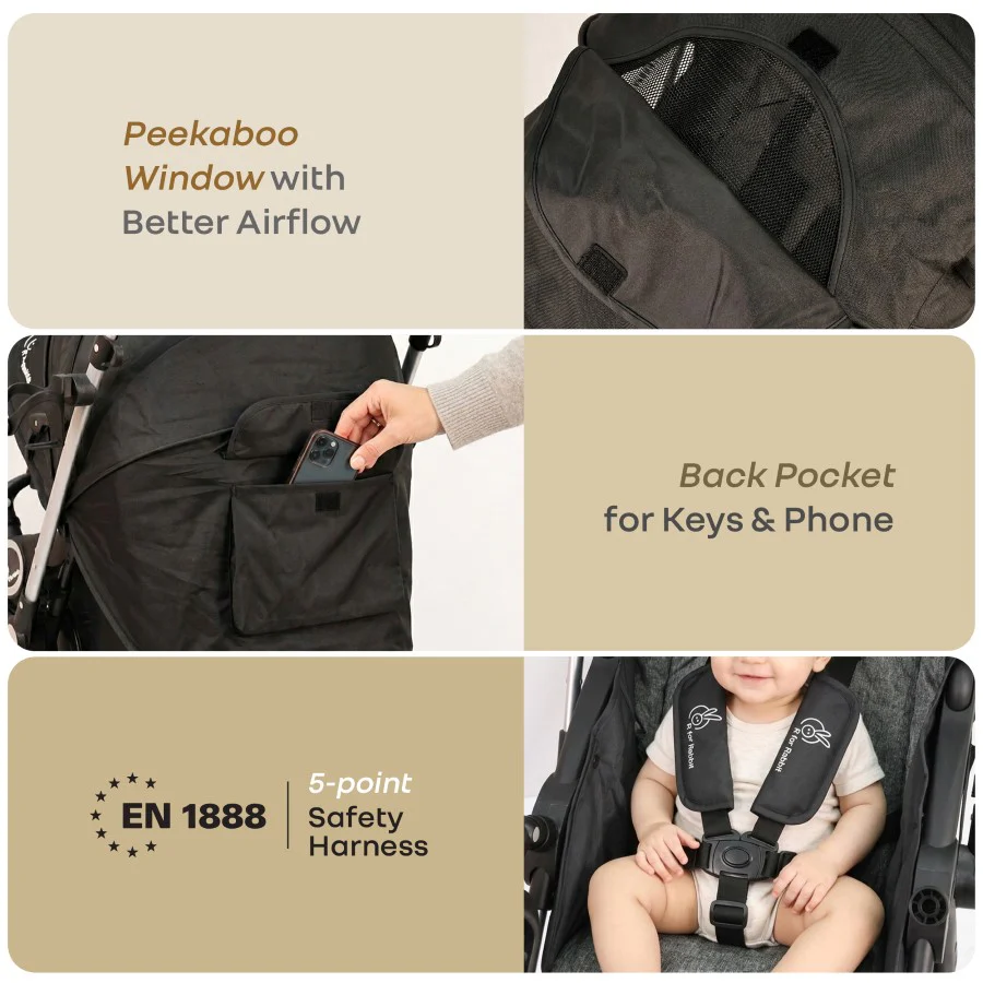 Chocolate Ride Baby Stroller With Personalized Name Plate - Black Grey - Image 9
