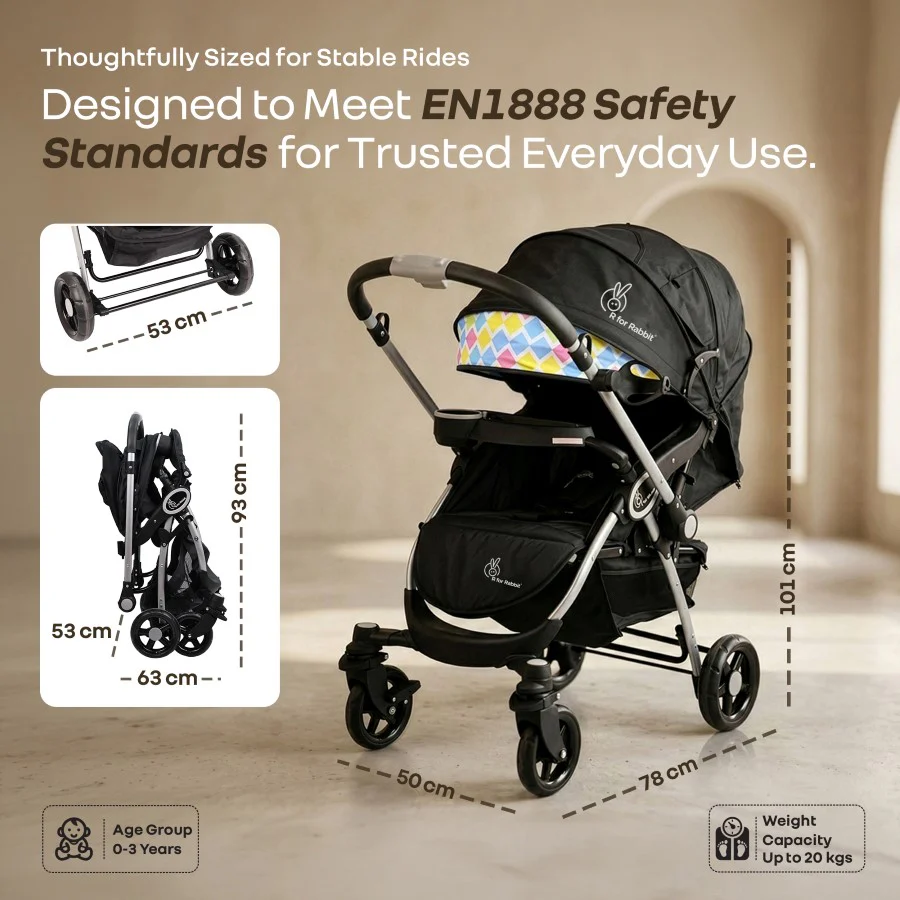 Chocolate Ride Baby Stroller With Personalized Name Plate - Black Multi - Image 10