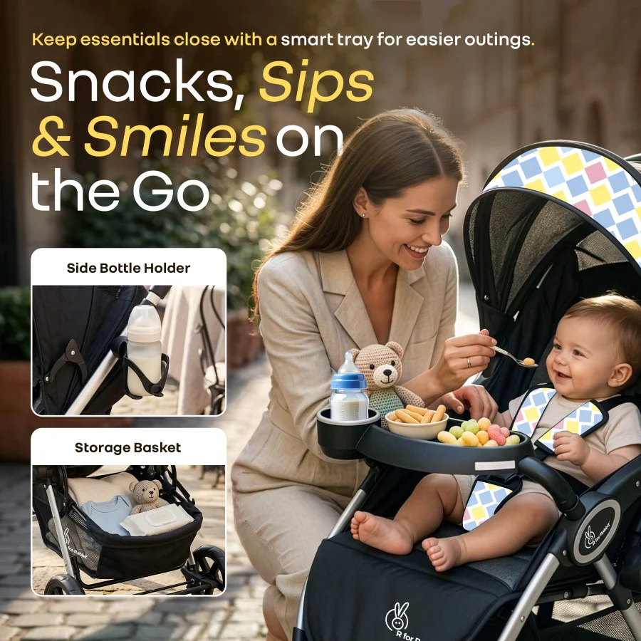 Chocolate Ride Baby Stroller With Personalized Name Plate - Black Multi - Image 5