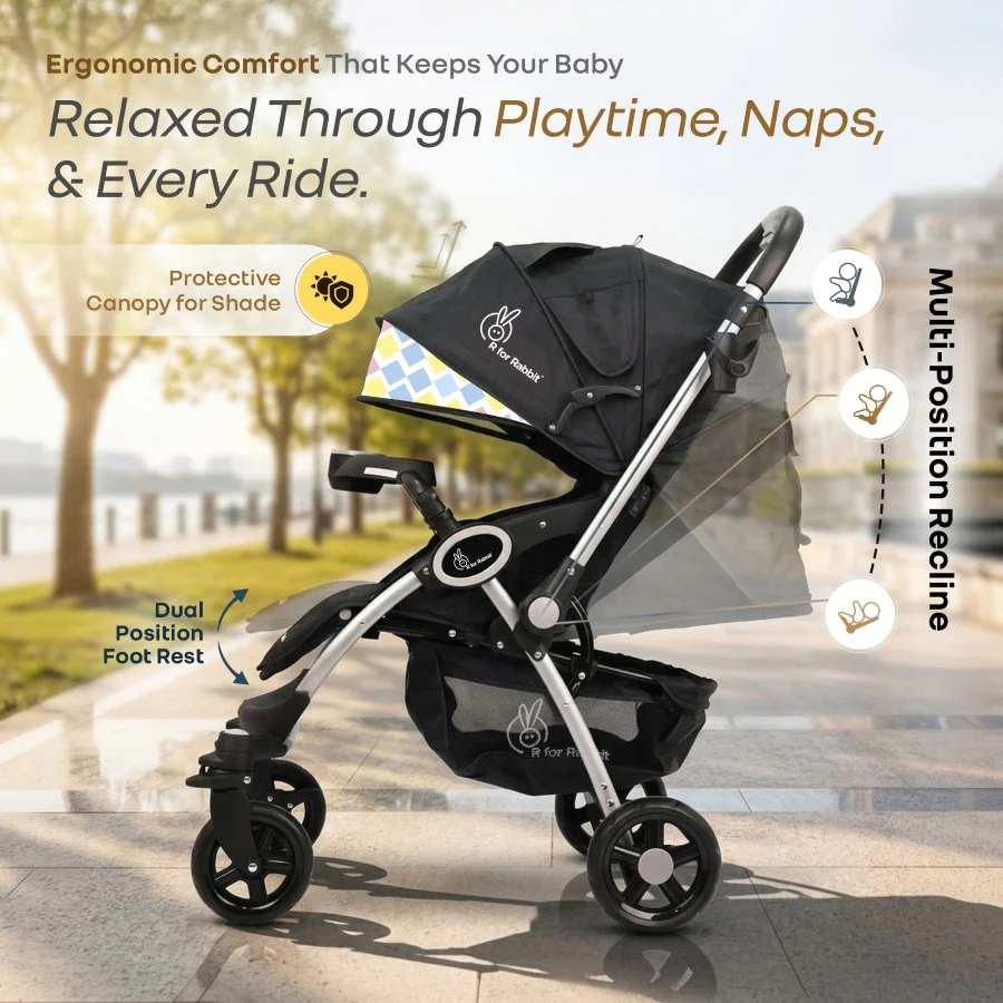 Chocolate Ride Baby Stroller With Personalized Name Plate - Black Multi - Image 6