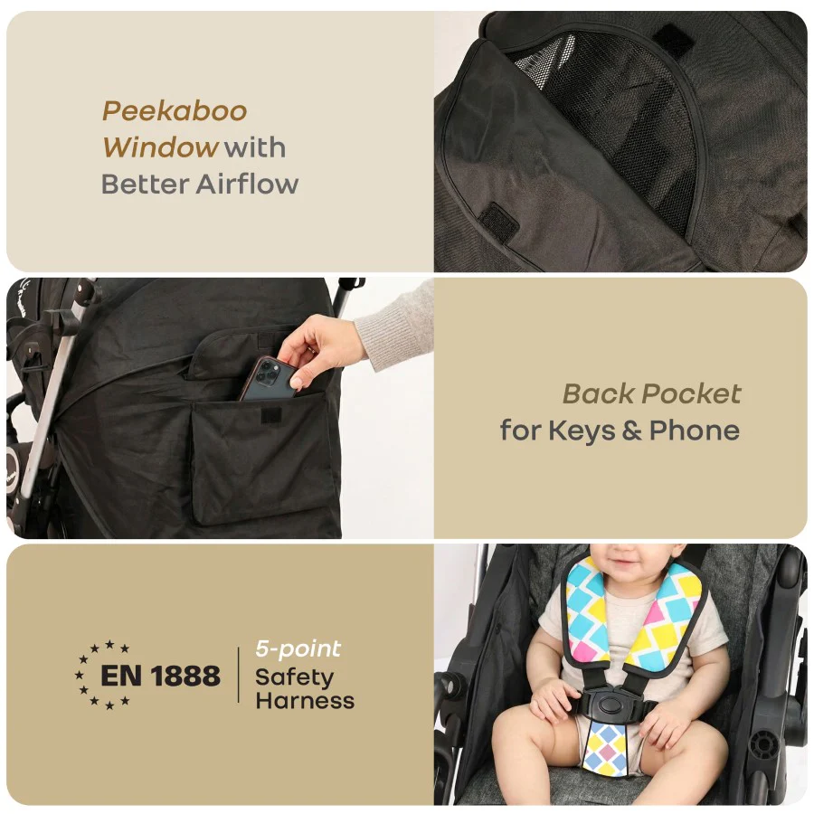 Chocolate Ride Baby Stroller With Personalized Name Plate - Black Multi - Image 9