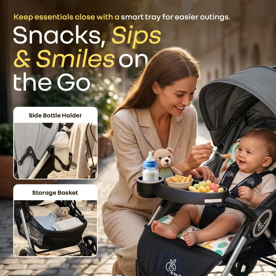 Chocolate Ride Baby Stroller With Personalized Name Plate - Grey Safari - Image 5
