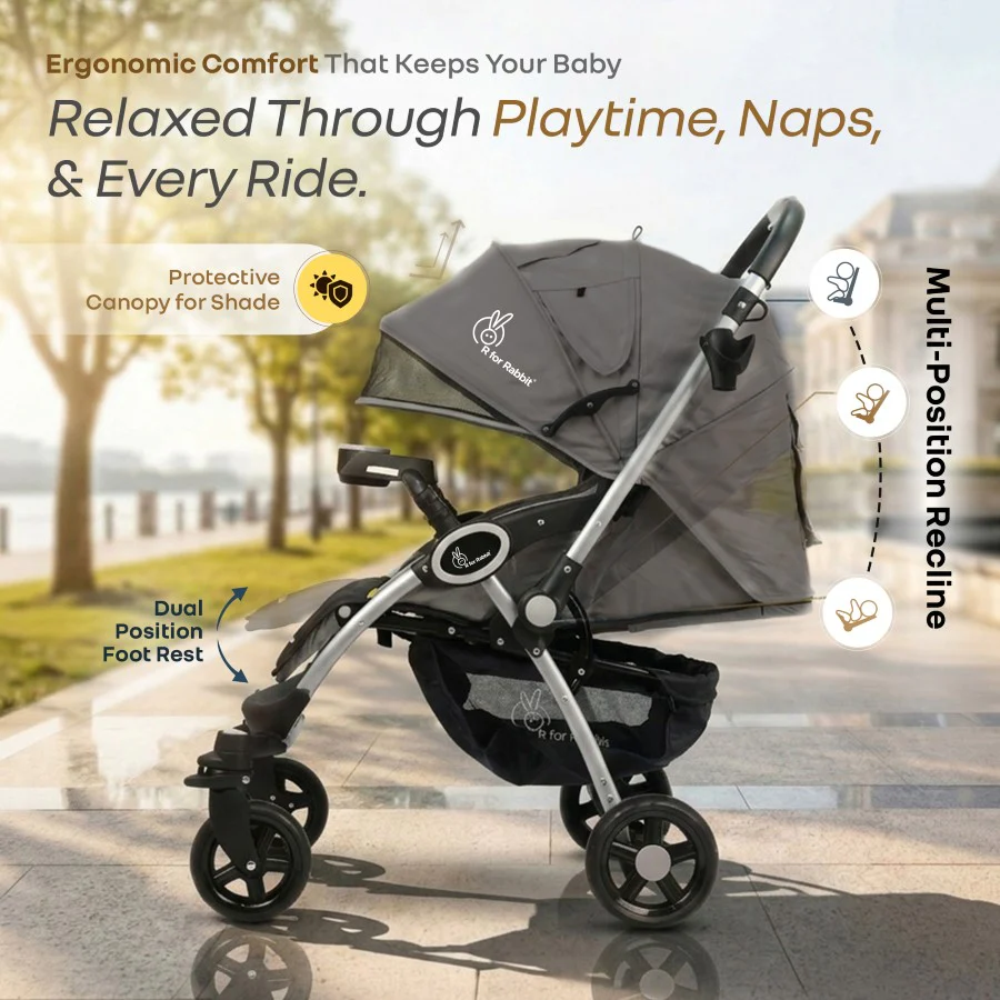 Chocolate Ride Baby Stroller With Personalized Name Plate - Grey Safari - Image 6