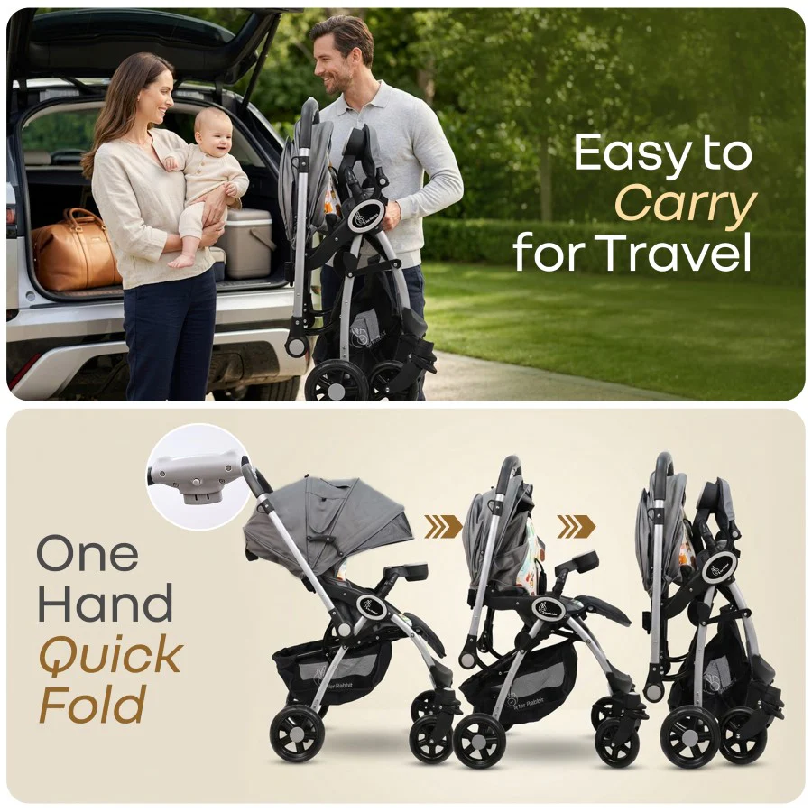 Chocolate Ride Baby Stroller With Personalized Name Plate - Grey Safari - Image 8
