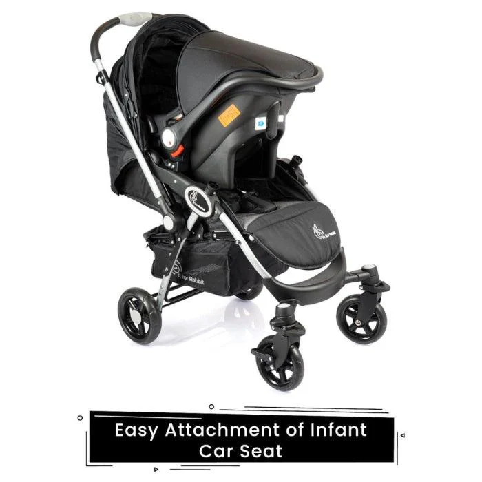 Chocolate Ride Travel System Kids Stroller Easy To Fold, Reversible Handle, Easy Attachment Of Infant Car Seat - Black Grey - Image 3