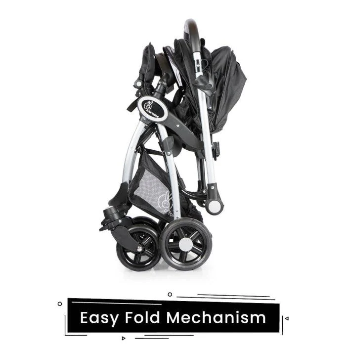Chocolate Ride Travel System Kids Stroller Easy To Fold, Reversible Handle, Easy Attachment Of Infant Car Seat - Black Grey - Image 5