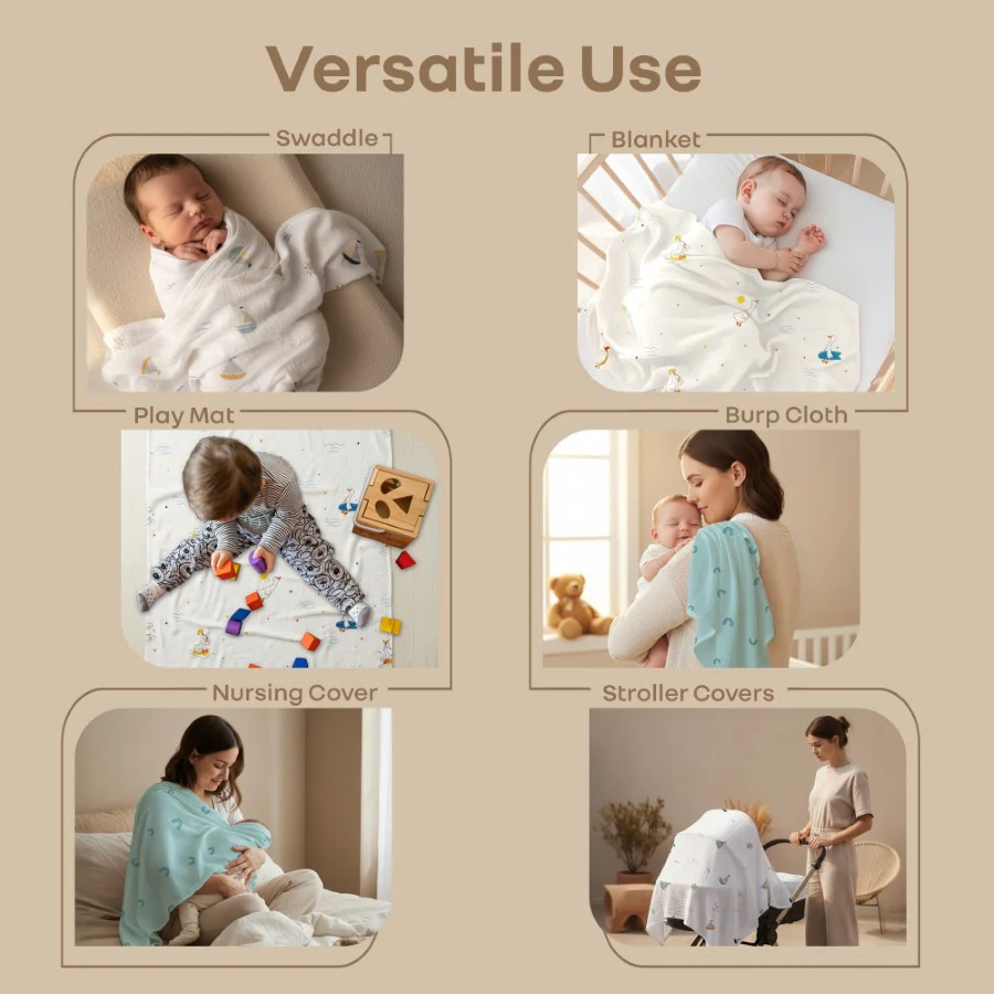 Cuddlez Muslin Baby Swaddle 100% Cotton Baby Swaddle Soft & Breathable Multipurpose Cloth (Pack of 3) - Image 3