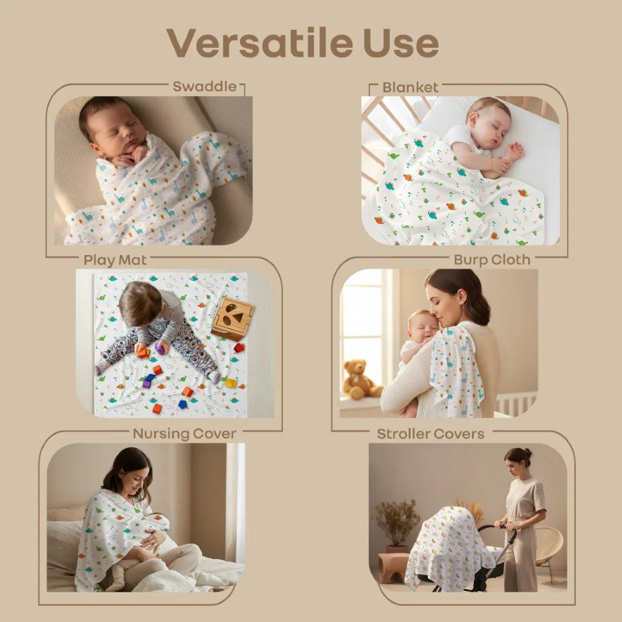 Cuddlez 100% Muslin Baby Swaddle for Newborns (Pack of 3) - Image 3