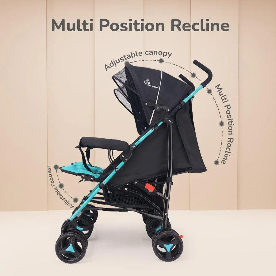 Ginny and Johnny Stroller Compact Fold, Dual Basket, Multi-Position Recline Seat, Rear Brake - Blue Black - Image 3