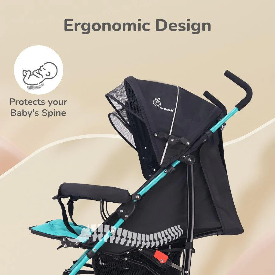 Ginny and Johnny Stroller Compact Fold, Dual Basket, Multi-Position Recline Seat, Rear Brake - Blue Black - Image 4