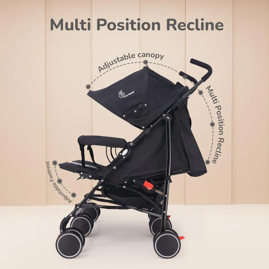 Ginny and Johnny Stroller Compact Fold, Dual Basket, Multi-Position Recline Seat, Rear Brake - Black Grey - Image 4
