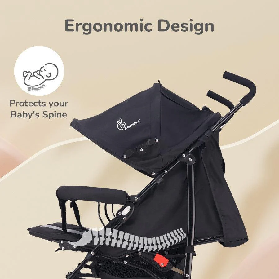 Ginny and Johnny Stroller Compact Fold, Dual Basket, Multi-Position Recline Seat, Rear Brake - Black Grey - Image 5