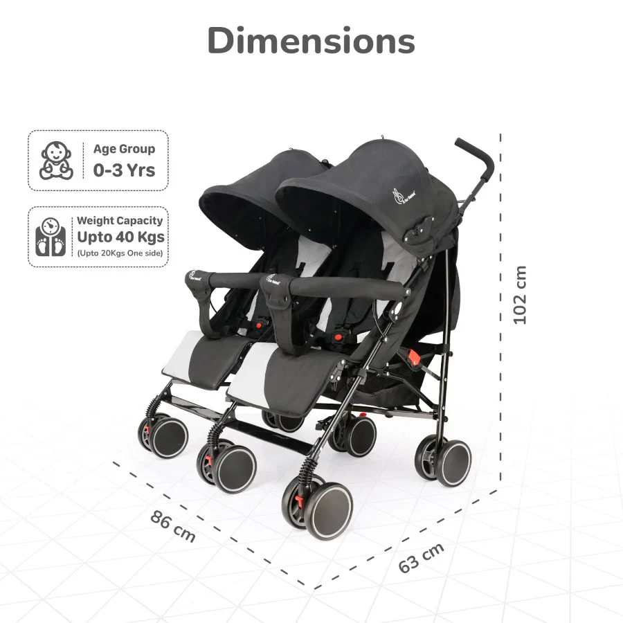 Ginny and Johnny Stroller Compact Fold, Dual Basket, Multi-Position Recline Seat, Rear Brake - Black Grey - Image 8