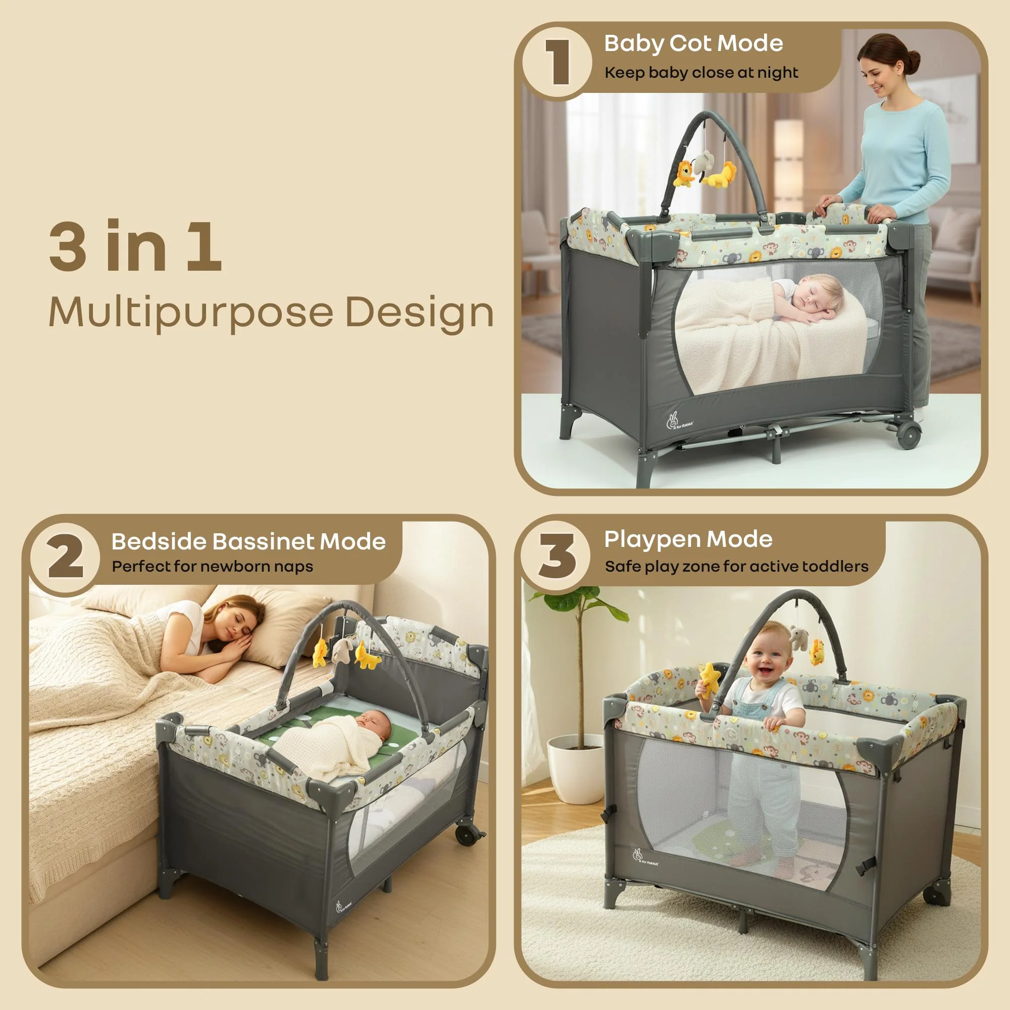 Hide N Seek Bliss Baby Cot - Safe, Cozy & Foldable Cot for Babies 0-3 Years - Image 2