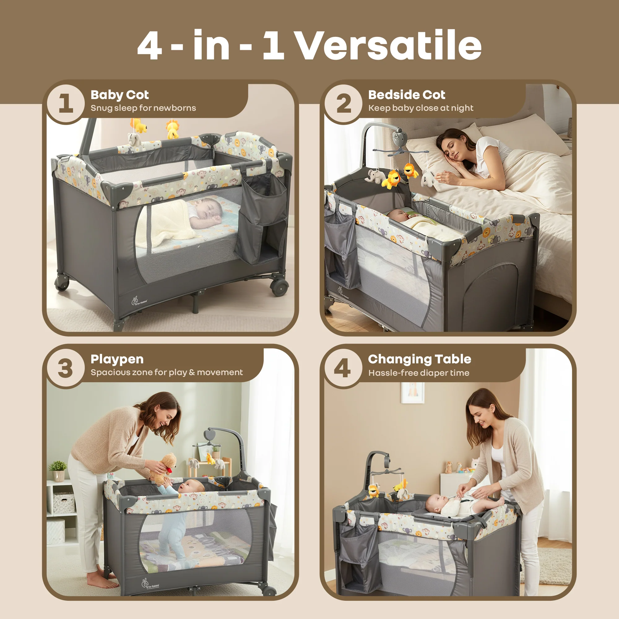 Hide N Seek Multiplay Cot - Convertible Baby Cot with Diaper Changer, Playpen & Travel Bag - Image 2