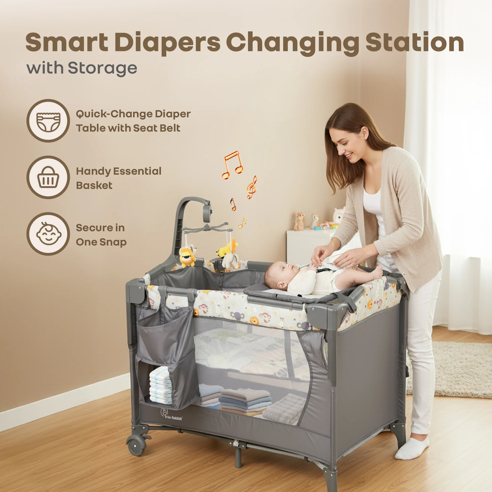 Hide N Seek Multiplay Cot - Convertible Baby Cot with Diaper Changer, Playpen & Travel Bag - Image 4