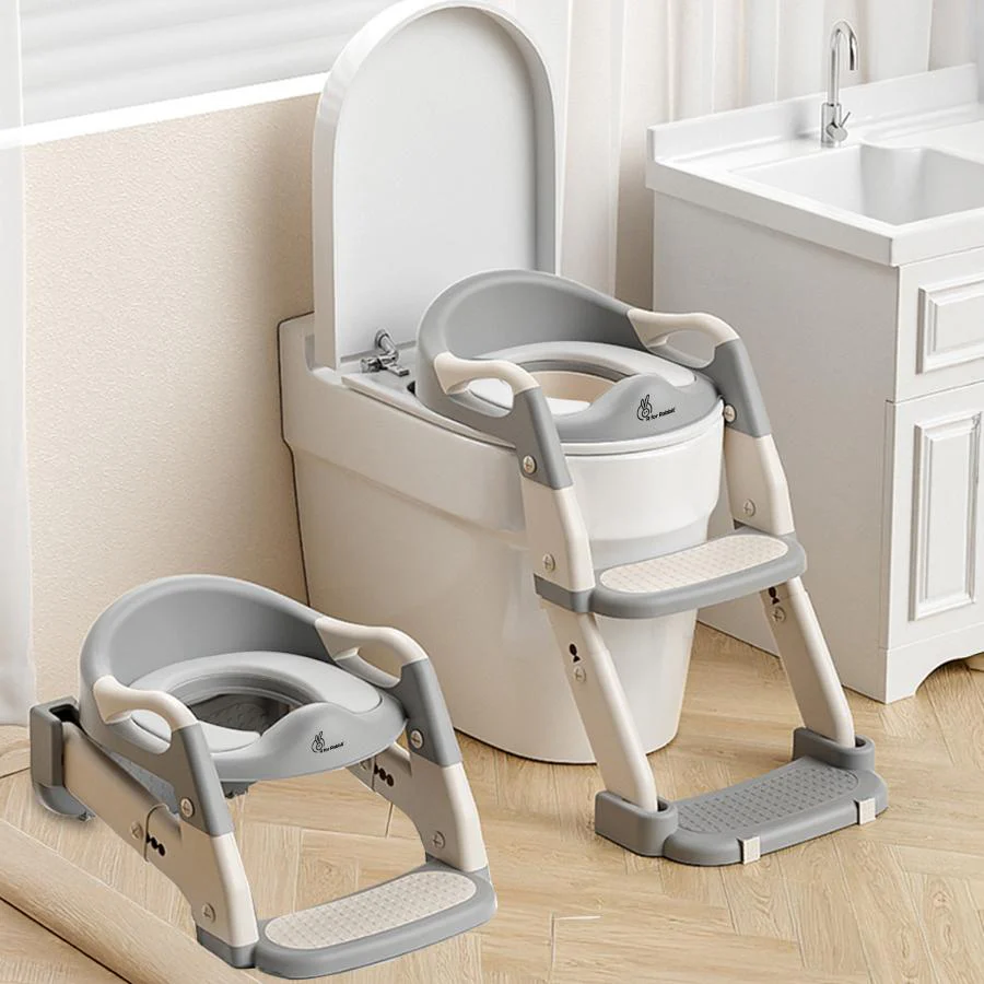 Hilltop Trainer 2-In-1 Step Stool And Potty Seat For Kids With Adjustable Height - Grey White - Image 2