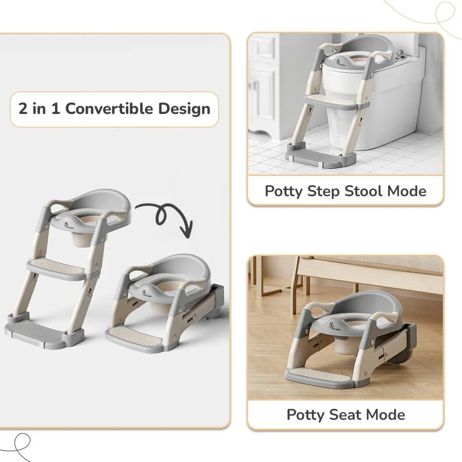 Hilltop Trainer 2-In-1 Step Stool And Potty Seat For Kids With Adjustable Height - Grey White - Image 4