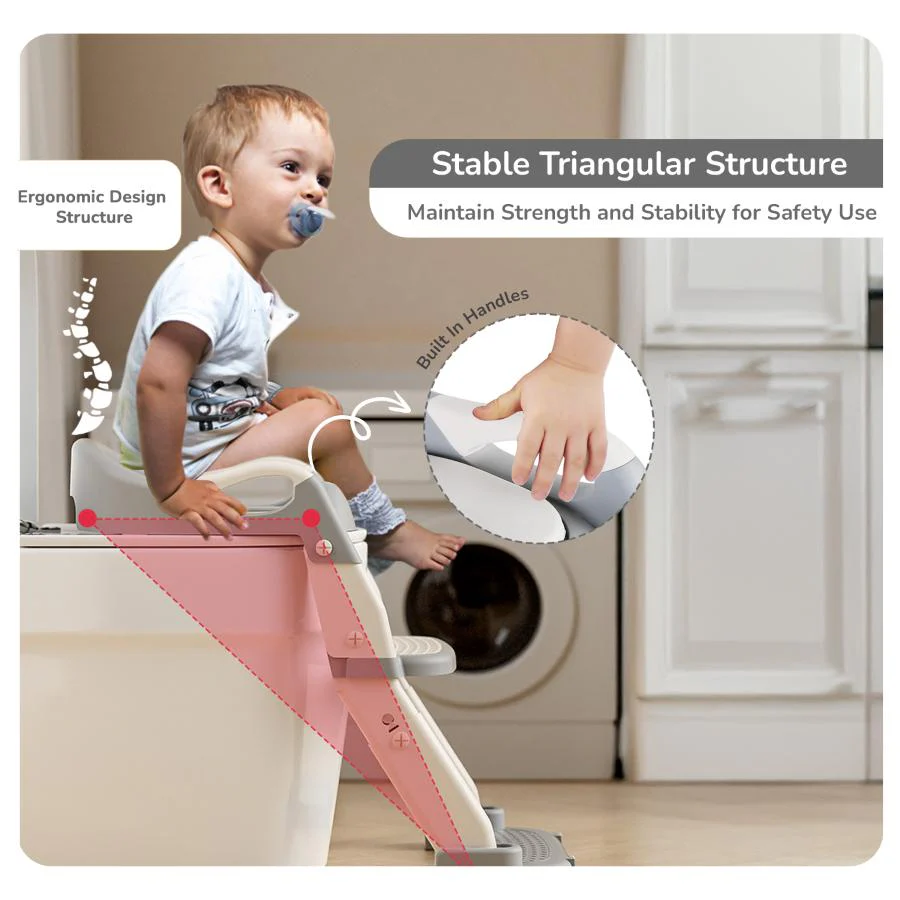 Hilltop Trainer 2-In-1 Step Stool And Potty Seat For Kids With Adjustable Height - Grey White - Image 5