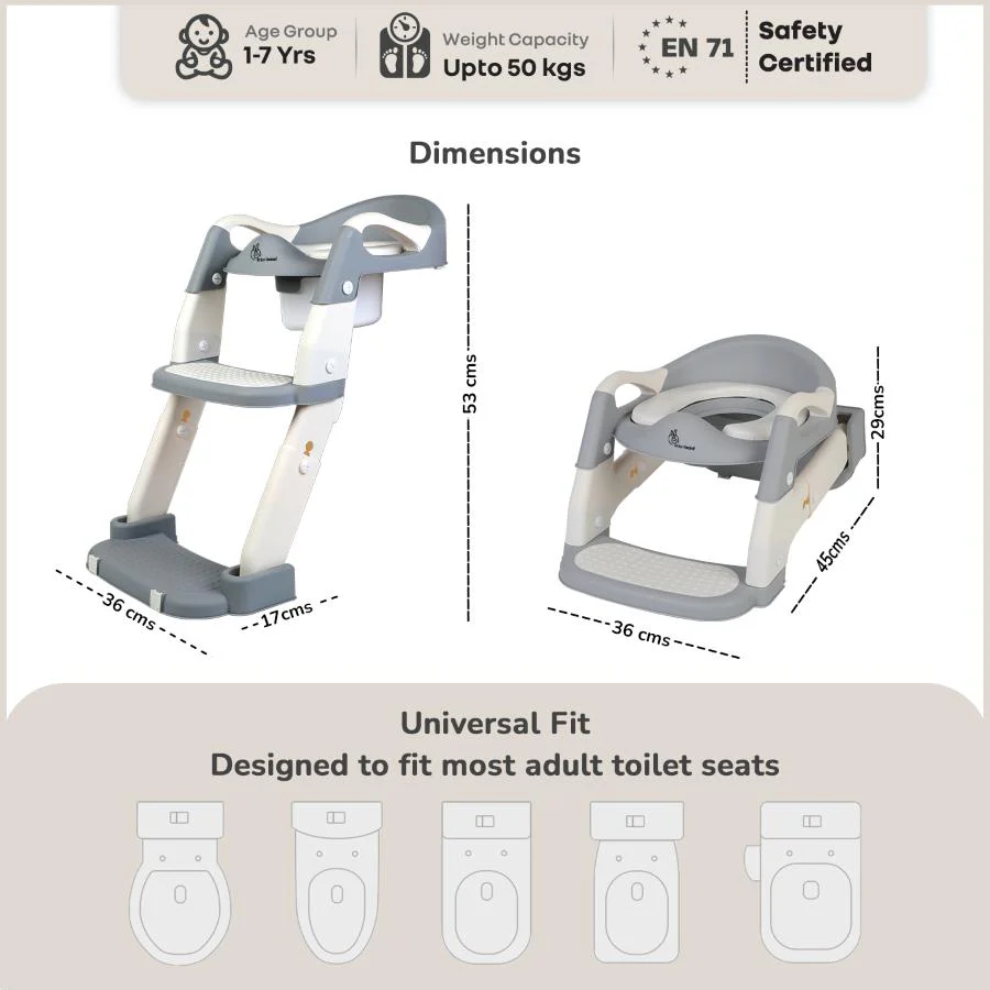 Hilltop Trainer 2-In-1 Step Stool And Potty Seat For Kids With Adjustable Height - Grey White - Image 9