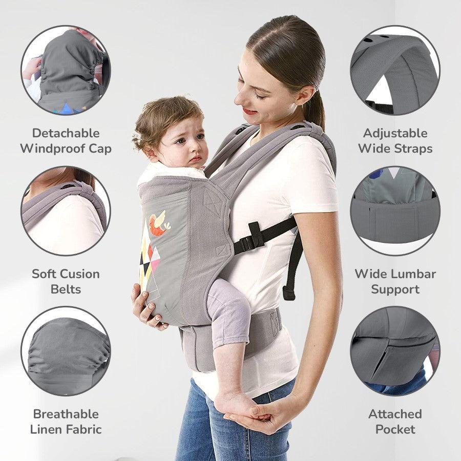 Hug Me Elite Baby Carrier Front & Back Carrier Position, Soft Linen Fabric, Wide Strap With Cap & Mobile Pocket - Image 13