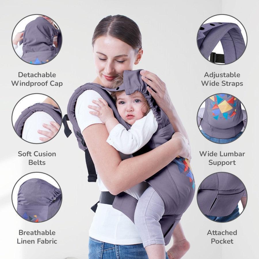 Hug Me Elite Baby Carrier Front & Back Carrier Position, Soft Linen Fabric, Wide Strap With Cap & Mobile Pocket - Image 19