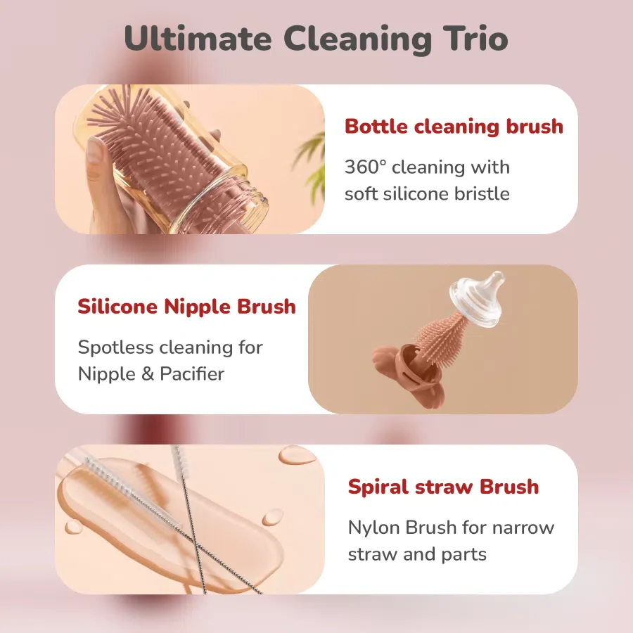 Hygo Care Bunny Baby Feeding Bottle Cleaner 3-in-1 Multipurpose Brush Set - Image 3