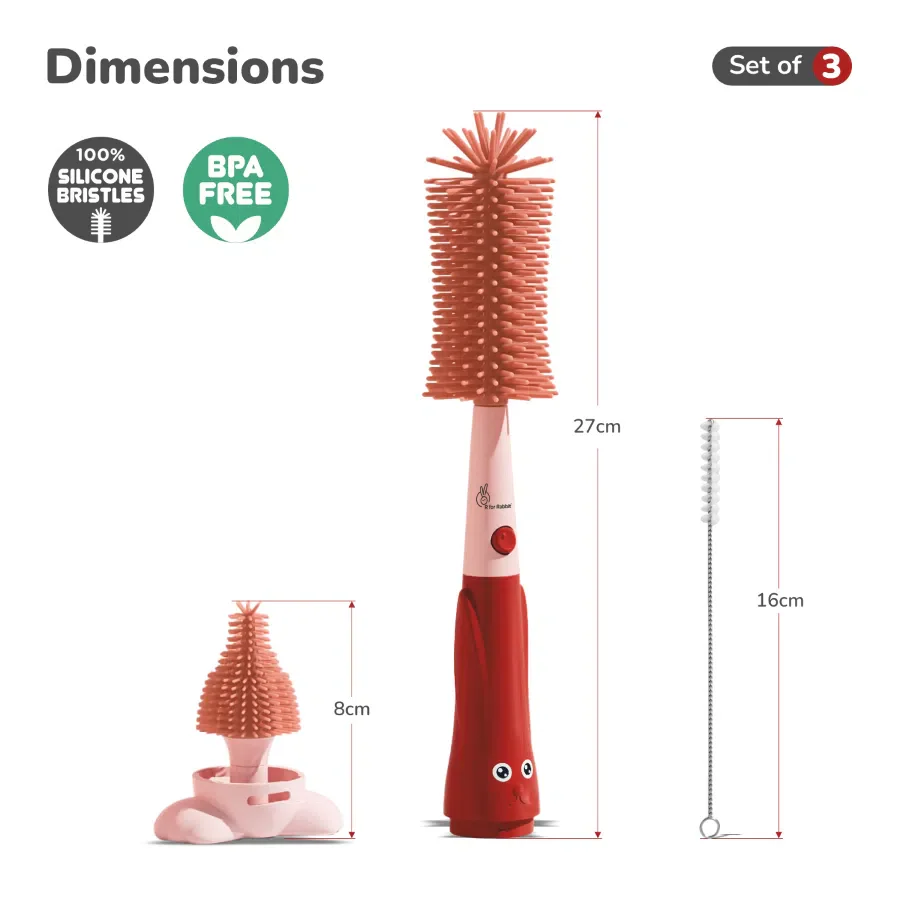 Hygo Care Bunny Baby Feeding Bottle Cleaner 3-in-1 Multipurpose Brush Set - Image 8