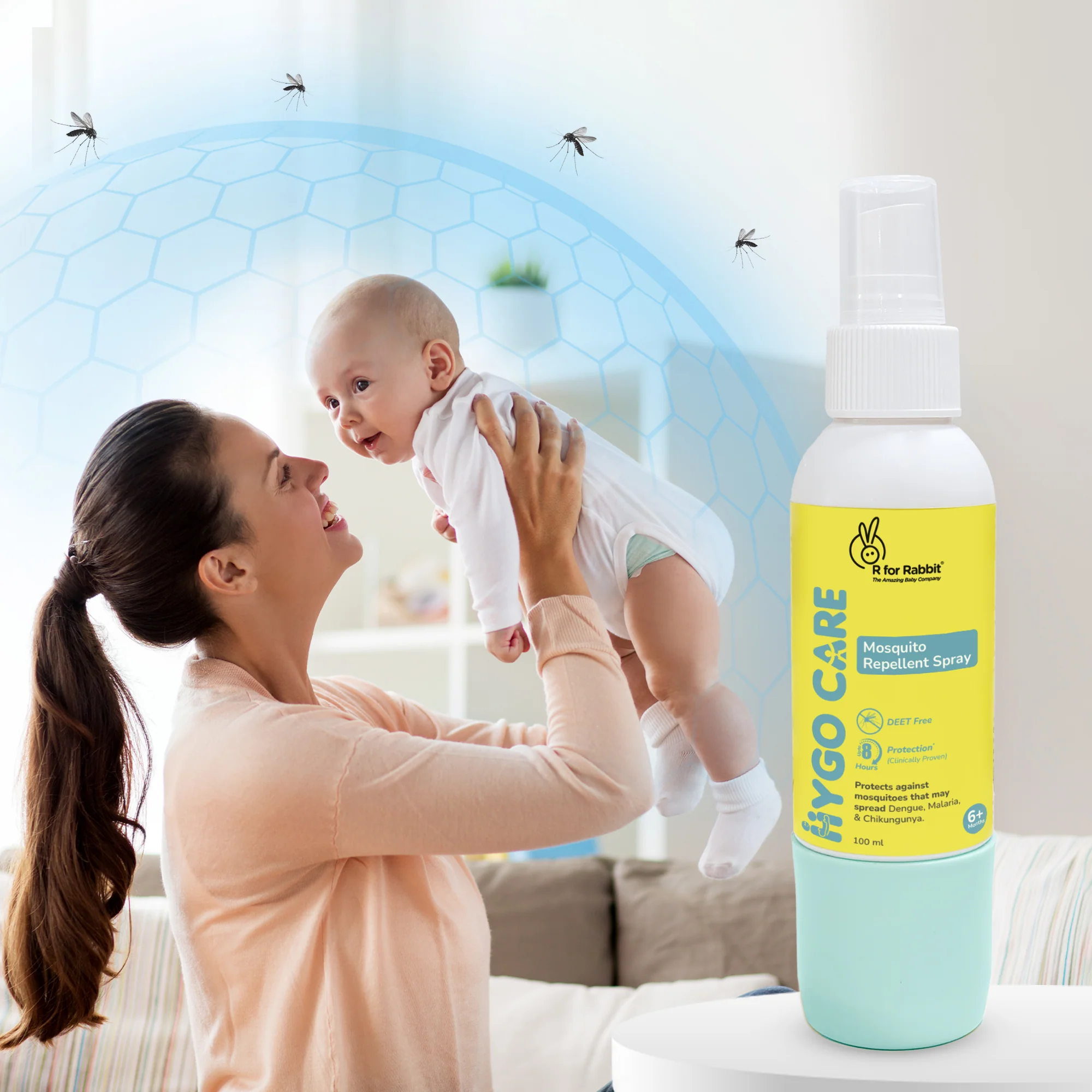 Hygocare Natural Mosquito Repellent Spray for Babies - 8 Hours Protection, DEET-Free (100ml)