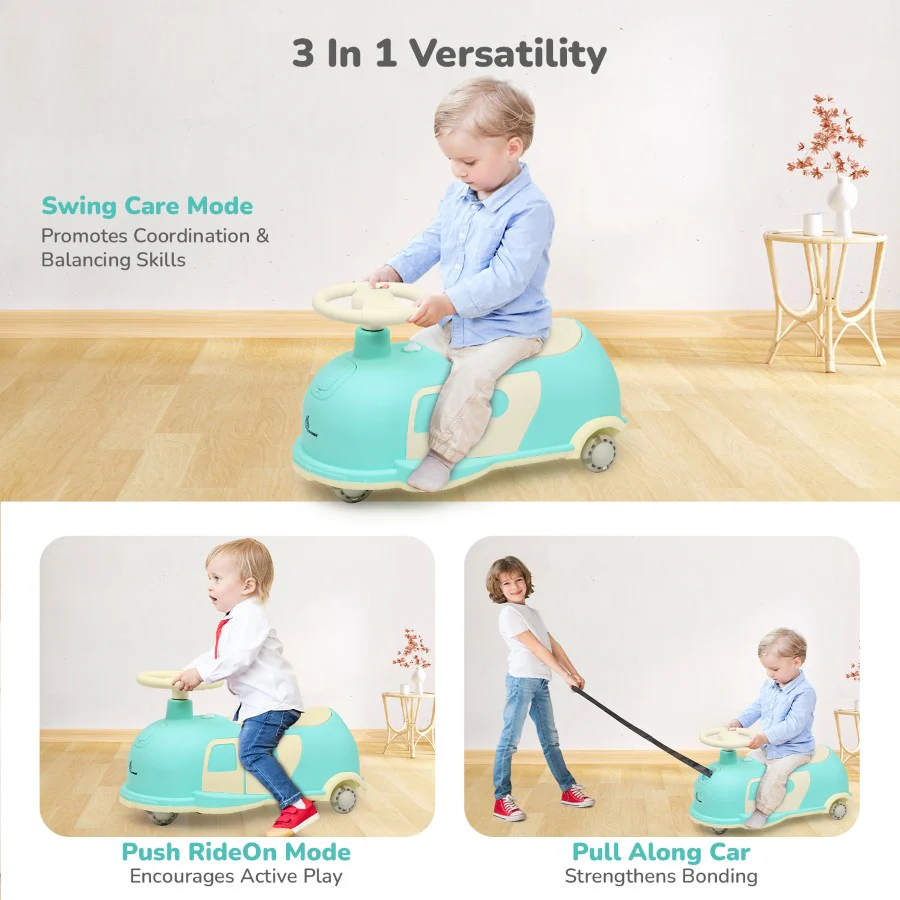 Iya Iya Caravan Swing car – 3-in-1 Multipurpose Ride-On with PU LED Wheels - Image 12