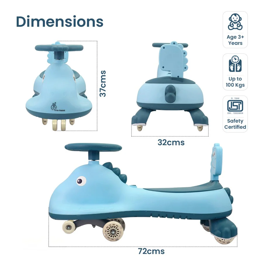 Iya Iya Dino Swing Car For Kids - Inbuilt Music With Light, PU LED Wheels, ABEC 7 Bearing, Up to 100 Kgs Capacity - Image 21