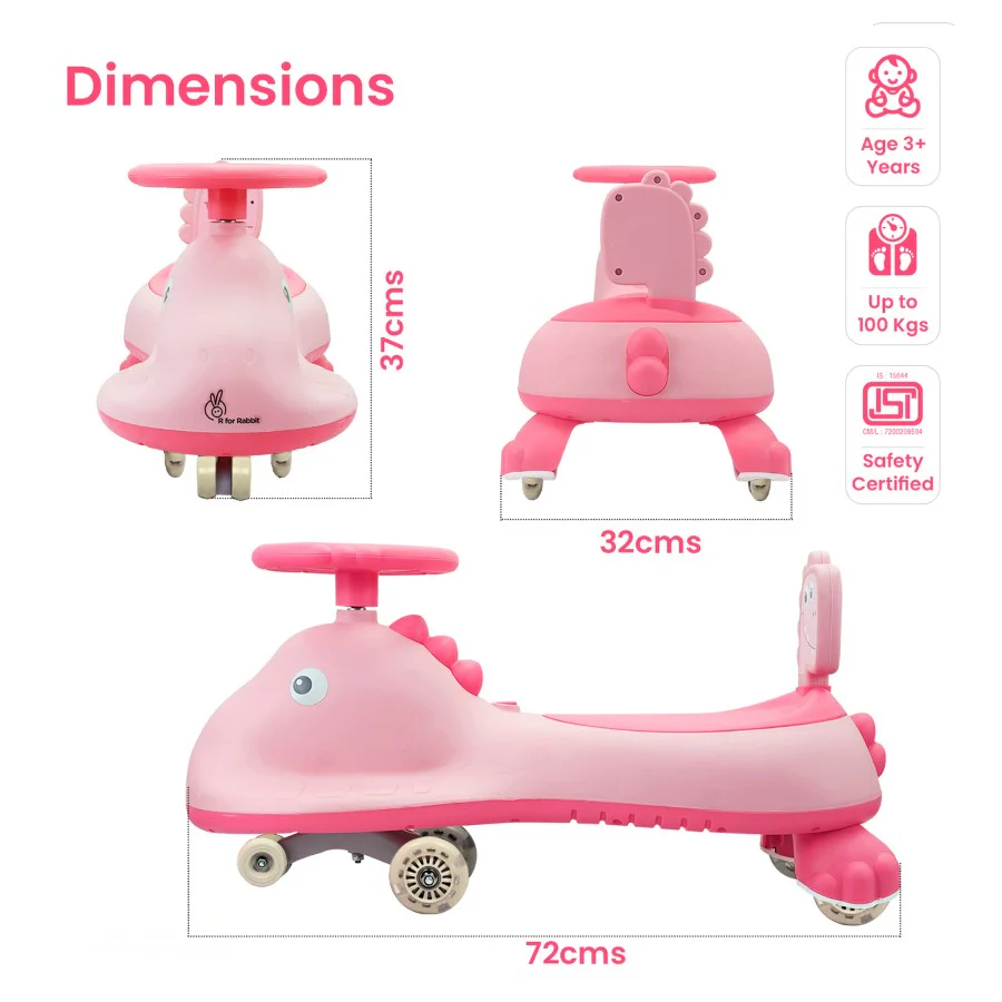 Iya Iya Dino Swing Car For Kids - Inbuilt Music With Light, PU LED Wheels, ABEC 7 Bearing, Up to 100 Kgs Capacity - Image 7